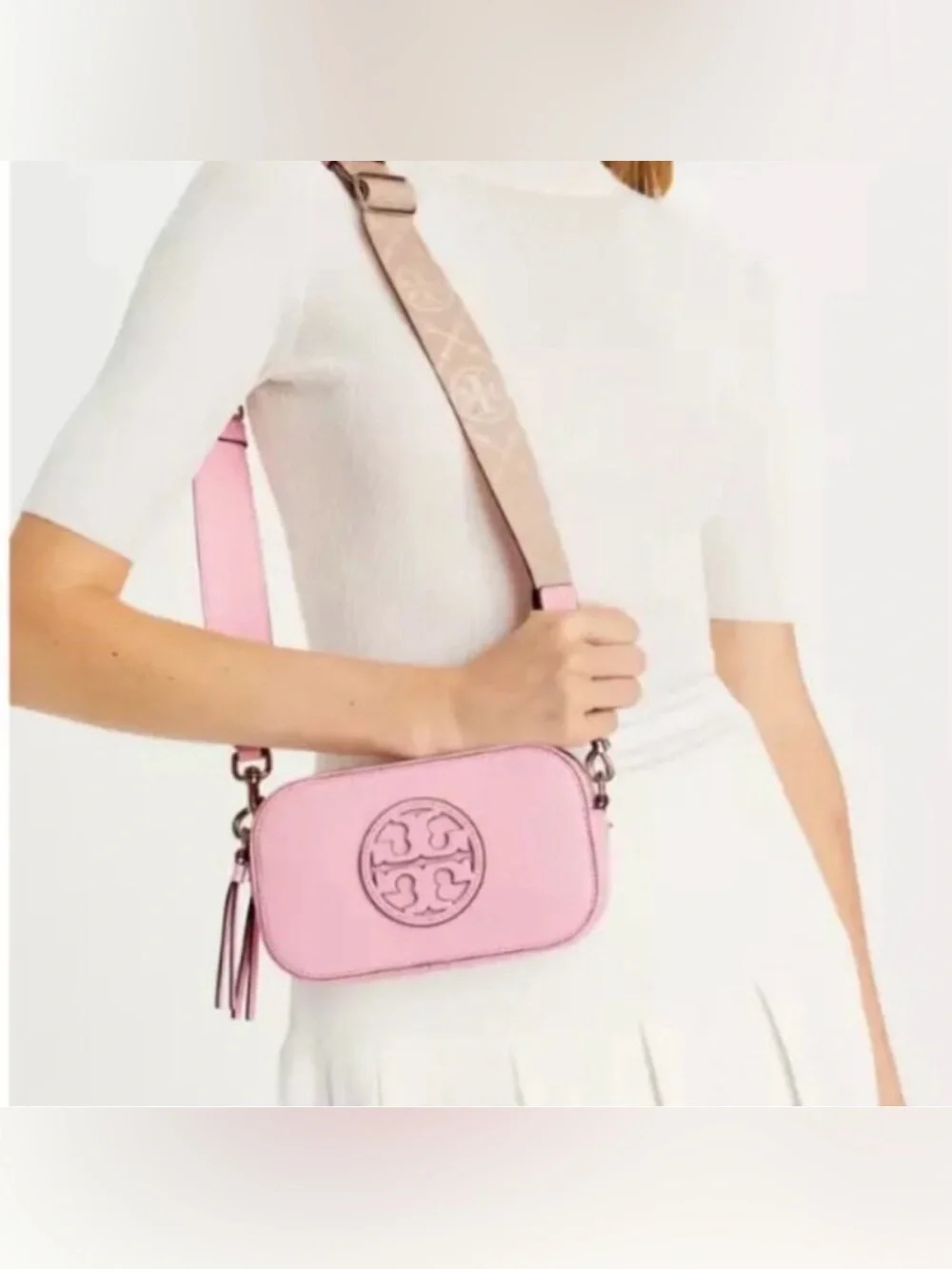 Tory Burch Miller Mini Camera Crossbody Bag SMOOTH Leather Candy Pink Plie NWOT